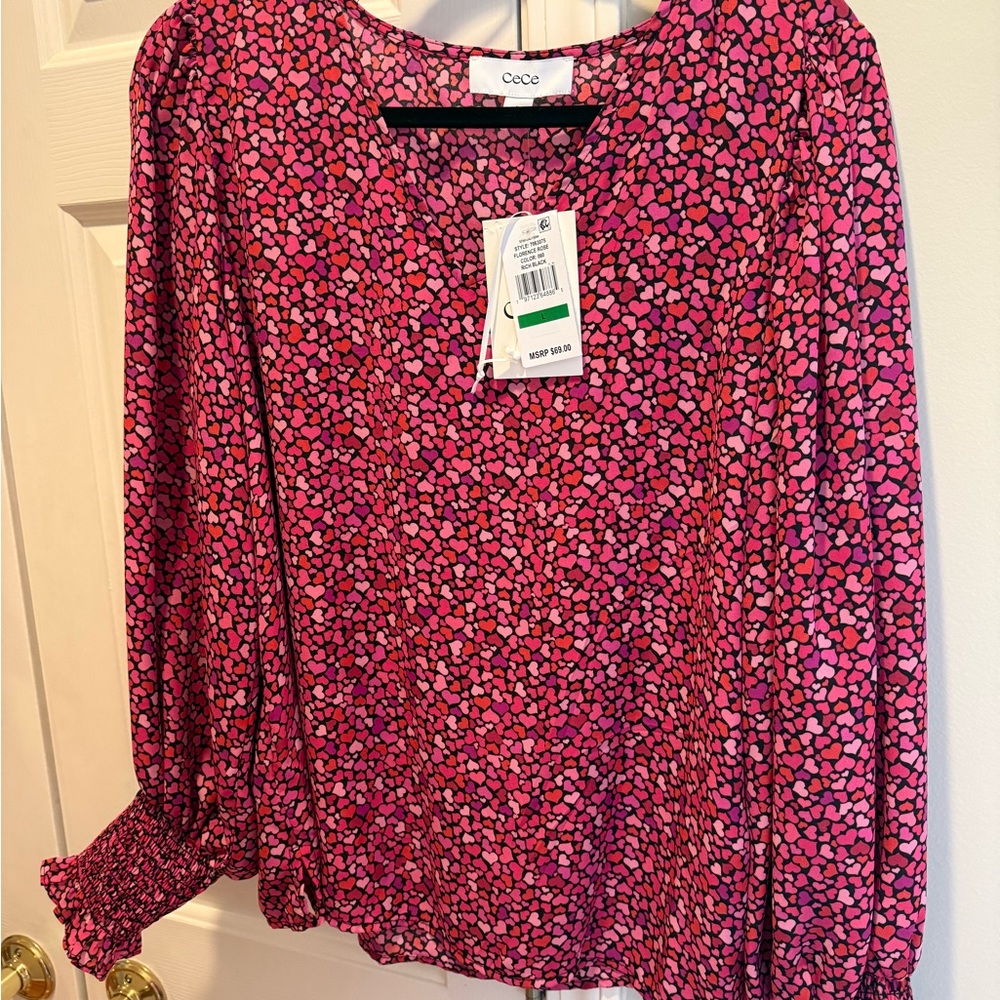 Women's Pink Heart Pattern Blouse